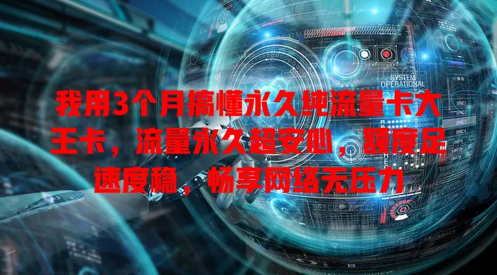 我用3个月搞懂永久纯流量卡大王卡，流量永久超安心，额度足速度稳，畅享网络无压力