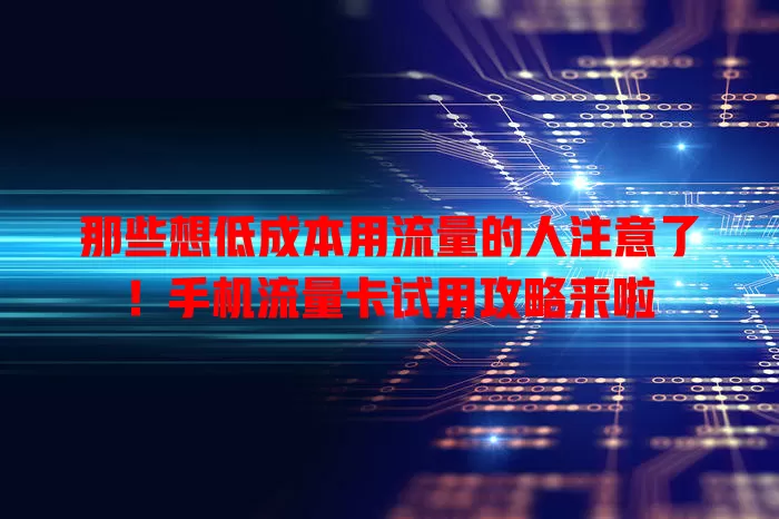 那些想低成本用流量的人注意了！手机流量卡试用攻略来啦