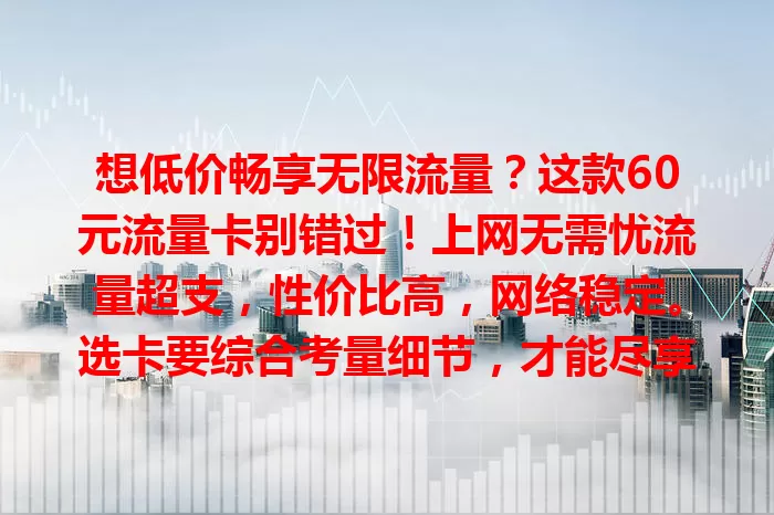 想低价畅享无限流量？这款60元流量卡别错过！上网无需忧流量超支，性价比高，网络稳定。选卡要综合考量细节，才能尽享便捷实惠，告别手机上网后顾之忧