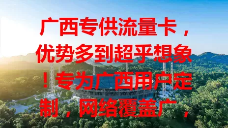 广西专供流量卡，优势多到超乎想象！专为广西用户定制，网络覆盖广，套餐丰富性价比高，还有专属优惠，客服贴心保障。广西流量需求者速来了解！