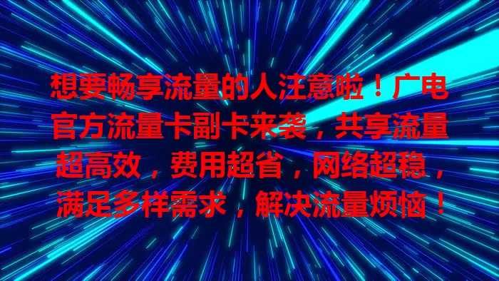想要畅享流量的人注意啦！广电官方流量卡副卡来袭，共享流量超高效，费用超省，网络超稳，满足多样需求，解决流量烦恼！