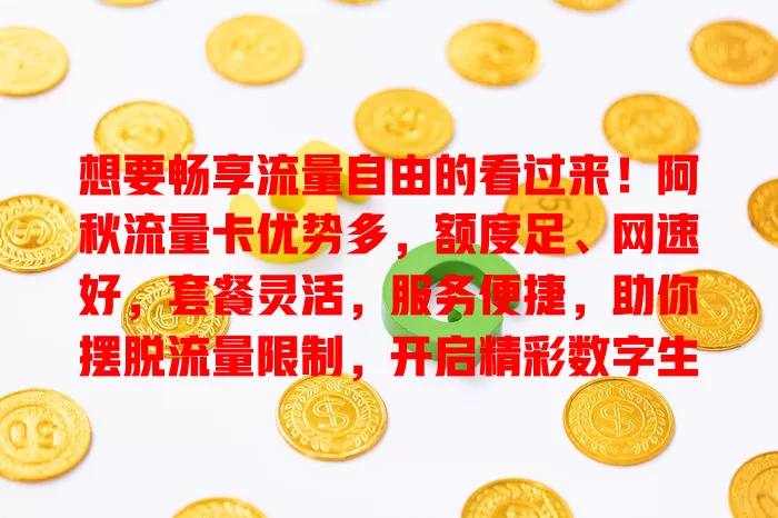想要畅享流量自由的看过来！阿秋流量卡优势多，额度足、网速好，套餐灵活，服务便捷，助你摆脱流量限制，开启精彩数字生活，别犹豫，赶紧选它！