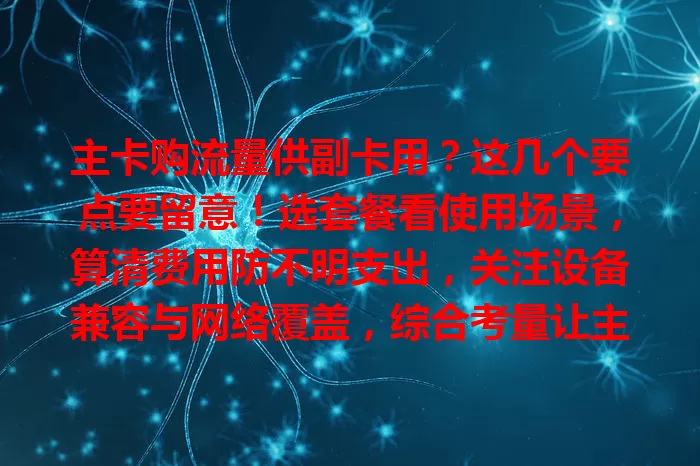 主卡购流量供副卡用？这几个要点要留意！选套餐看使用场景，算清费用防不明支出，关注设备兼容与网络覆盖，综合考量让主副卡协同满足上网需求