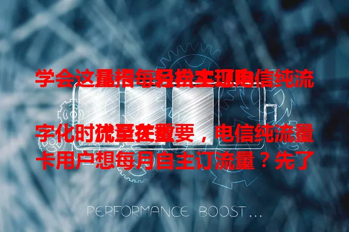 学会这几招，轻松实现电信纯流量卡每月自主订购

流量在数字化时代至关重要，电信纯流量卡用户想每月自主订流量？先了解套餐规则按需选，掌握手机营业厅APP订购方式，关注流量使用，留意优惠活动，轻松告别流量烦恼！